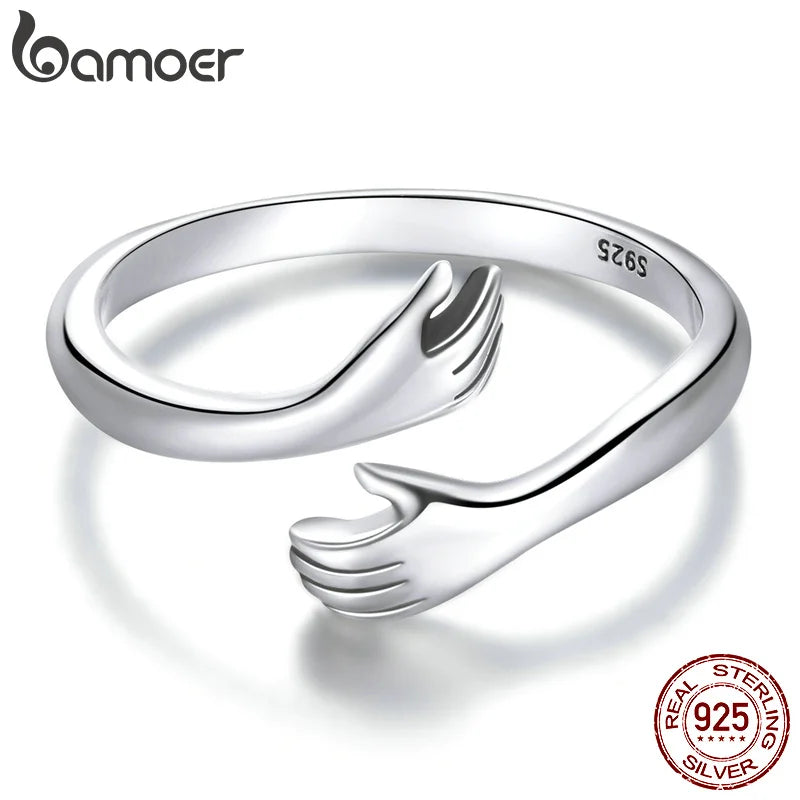 "925 Sterling Silver Adjustable Hug Ring for Women - His Big Loving Hugs Collection"