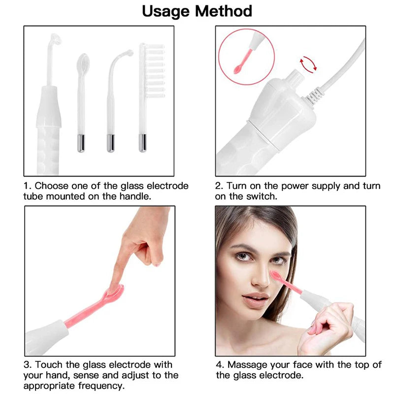 Professional Auto 4 in 1 Electric Therapy Hair Treatment Face Care High Frequency Wand Skin Rejuvenation Machine