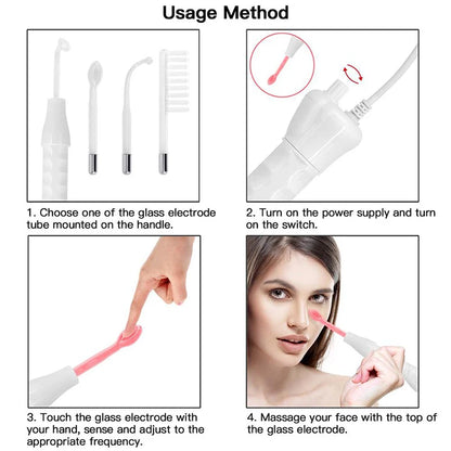 Professional Auto 4 in 1 Electric Therapy Hair Treatment Face Care High Frequency Wand Skin Rejuvenation Machine