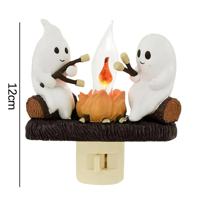 Halloween Ghost Campfire Nightlight - Flickering Plug-In Pumpkin Light for Spooky Décor