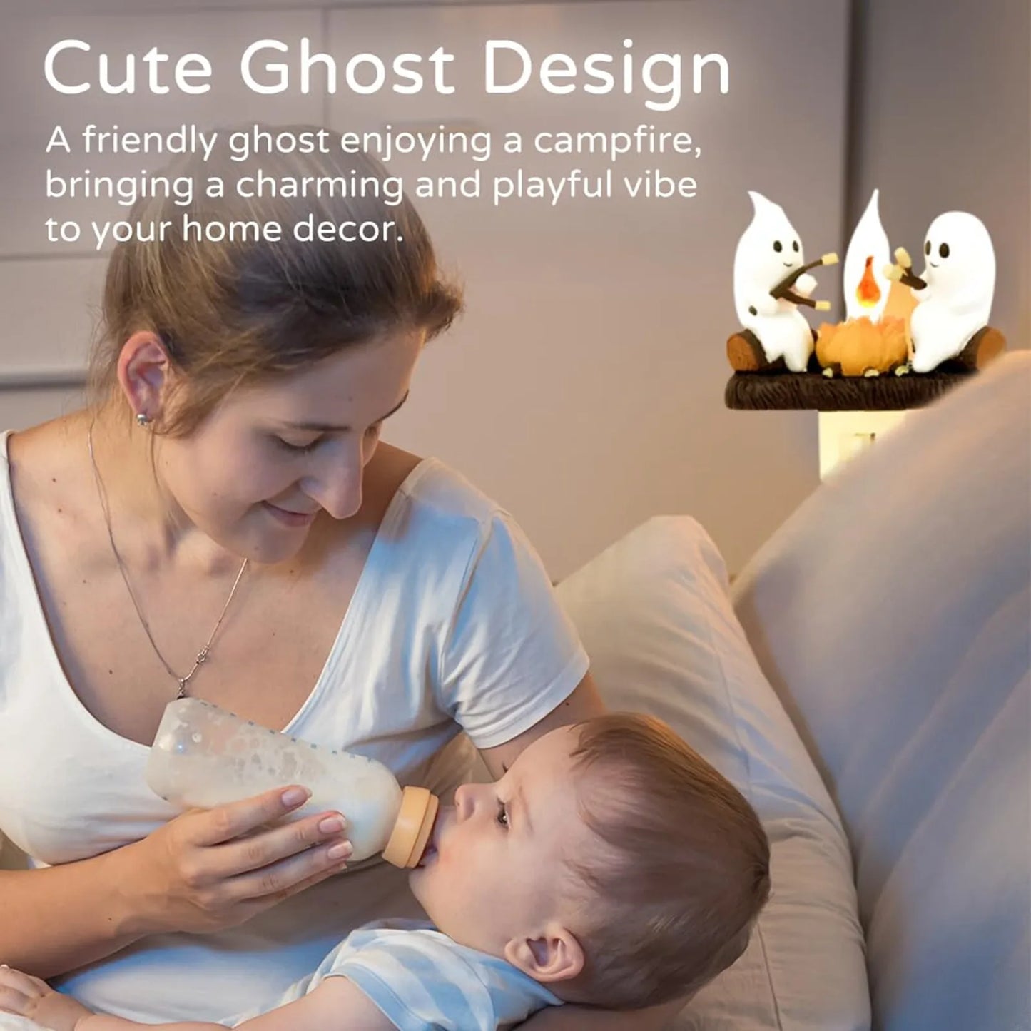 Halloween Ghost Campfire Nightlight - Flickering Plug-In Pumpkin Light for Spooky Décor