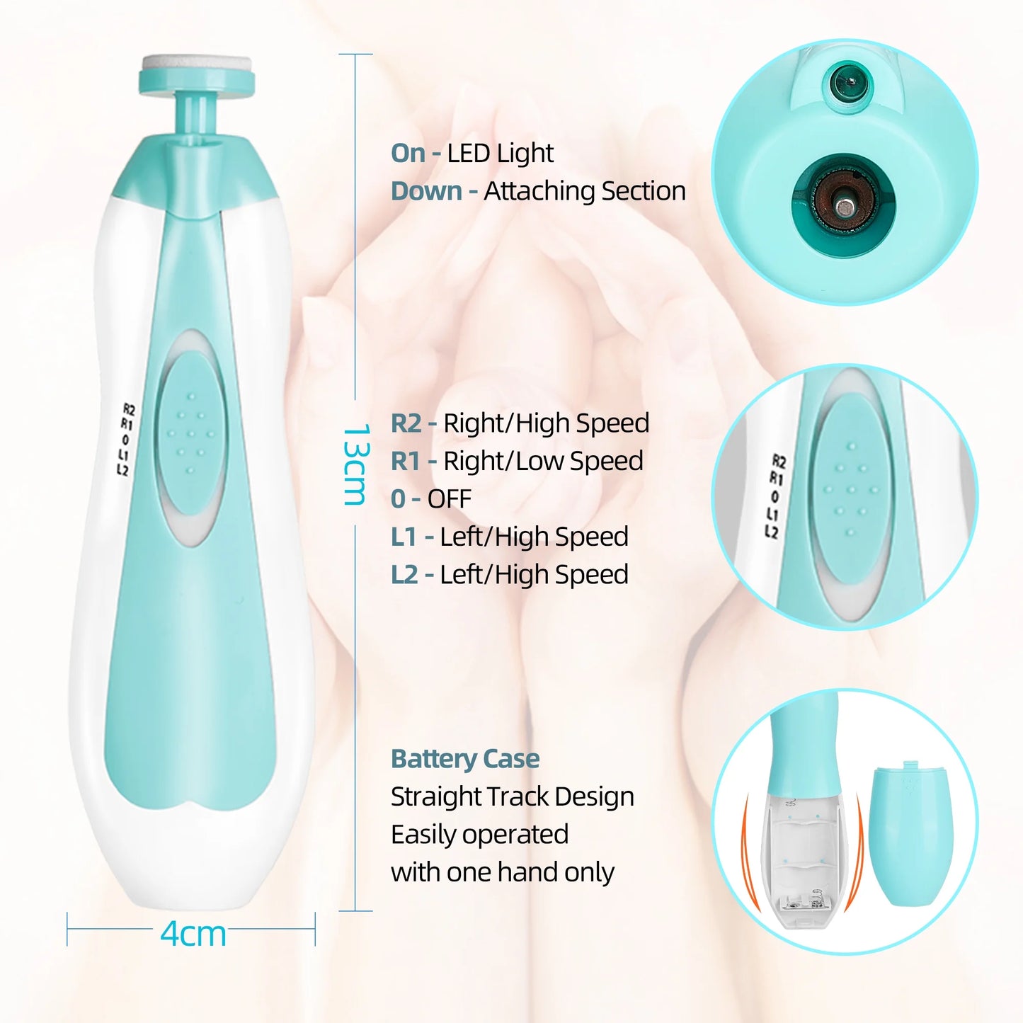 Electric Nail File Drill for Baby No Sharp Claws Hurt, 6 in 1 Safety Cutter Trimmer Clipper for Toes and Fingers