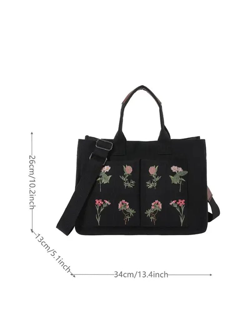 Elegant Flower Embroidered Tote Bag - The Girly Things