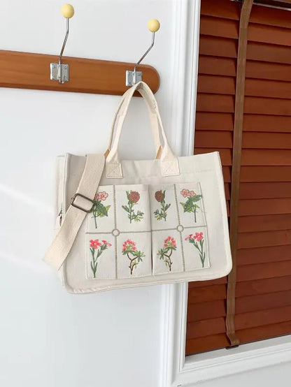 Elegant Flower Embroidered Tote Bag - The Girly Things