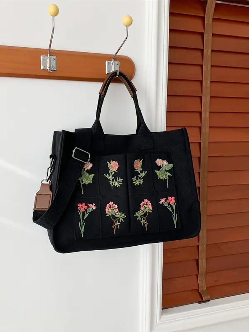 Elegant Flower Embroidered Tote Bag - The Girly Things