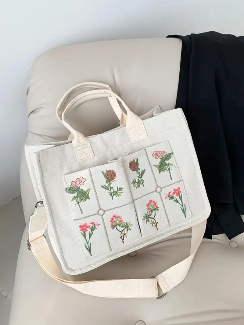 Elegant Flower Embroidered Tote Bag - The Girly Things