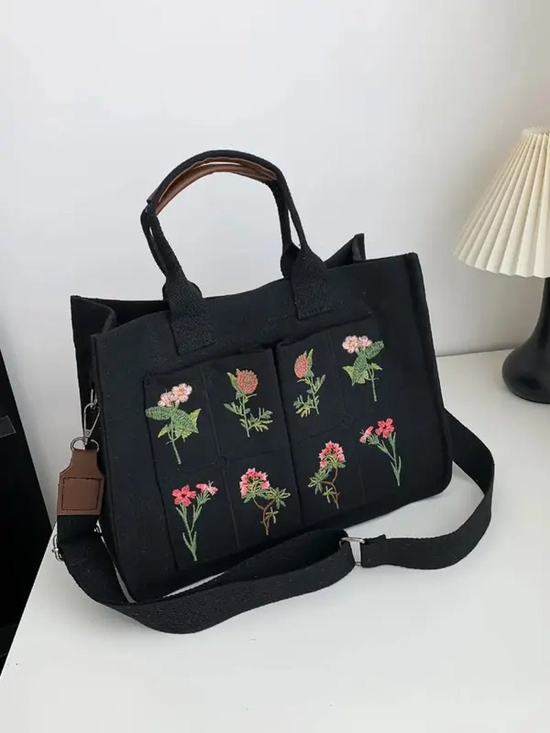 Elegant Flower Embroidered Tote Bag - The Girly Things