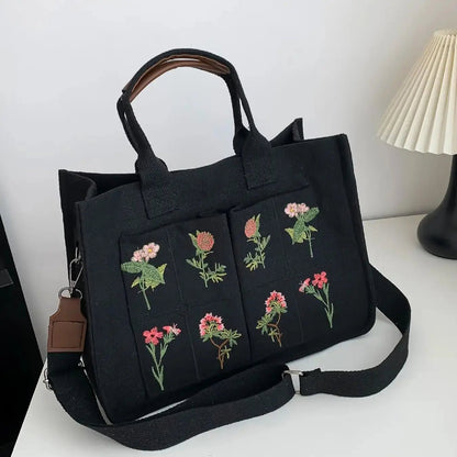 Elegant Flower Embroidered Tote Bag - The Girly Things