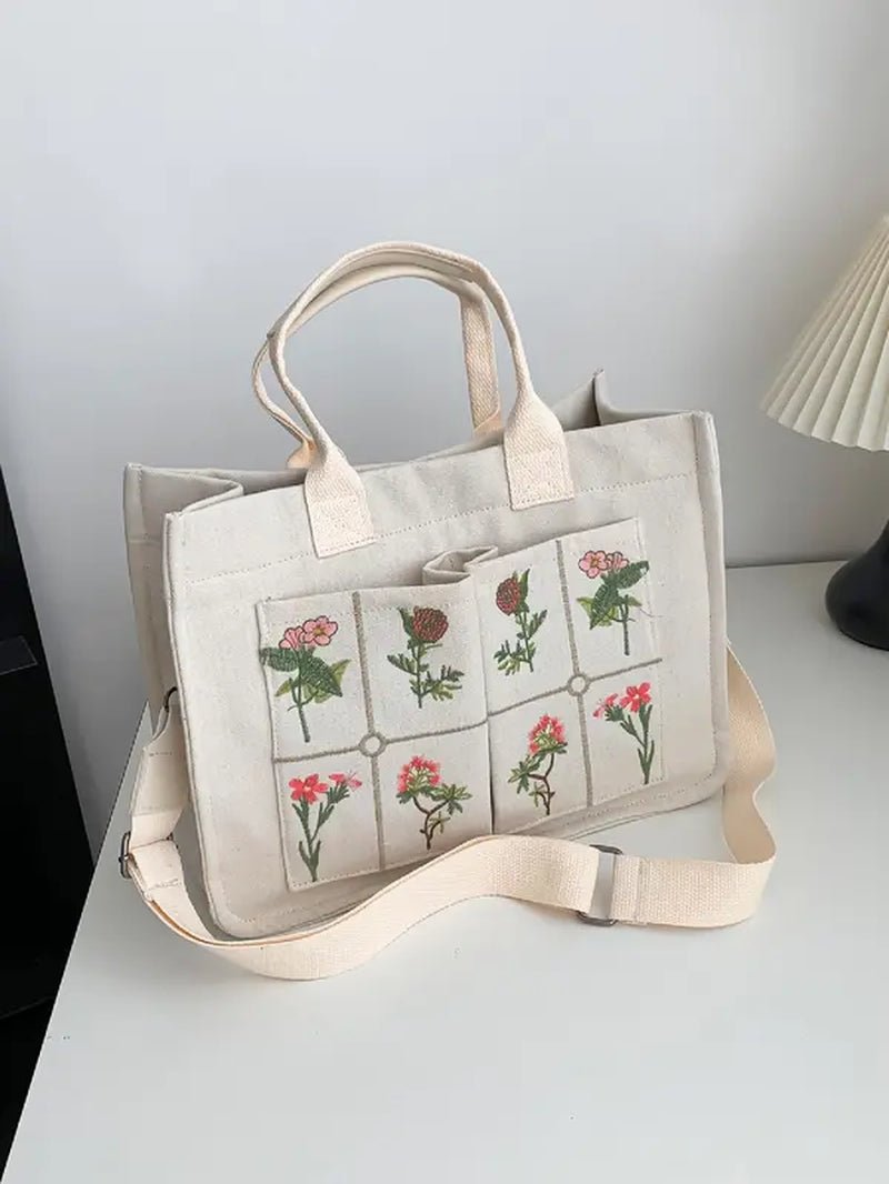 Elegant Flower Embroidered Tote Bag - The Girly Things