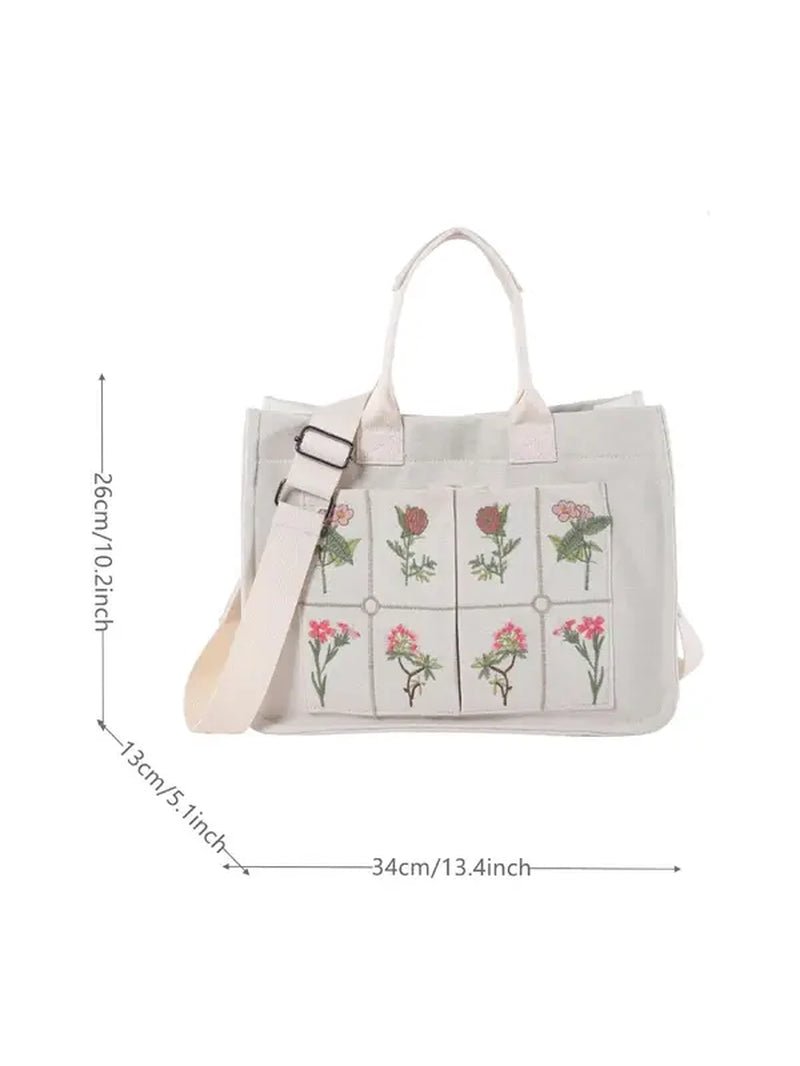 Elegant Flower Embroidered Tote Bag - The Girly Things