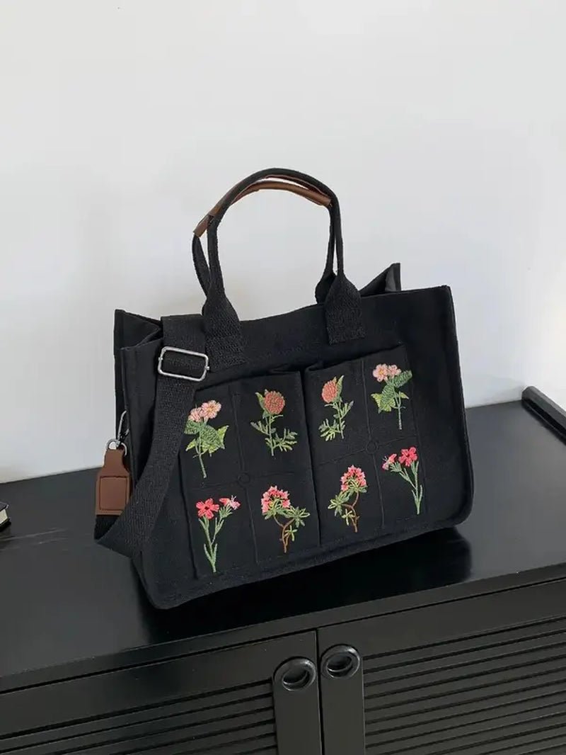 Elegant Flower Embroidered Tote Bag - The Girly Things