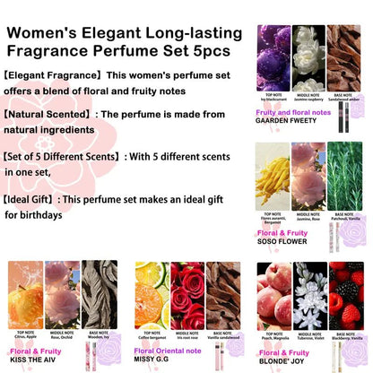 Elegant Long - Lasting Fragrance Perfume 5 Pcs Set - The Girly Things