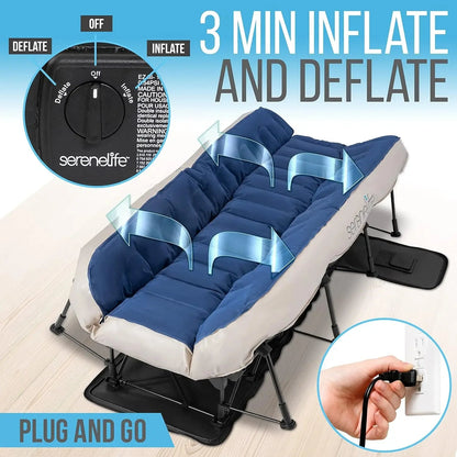 SereneLife EZ Air Mattress with Frame - Foldable Self - Inflating Bed - The Girly Things