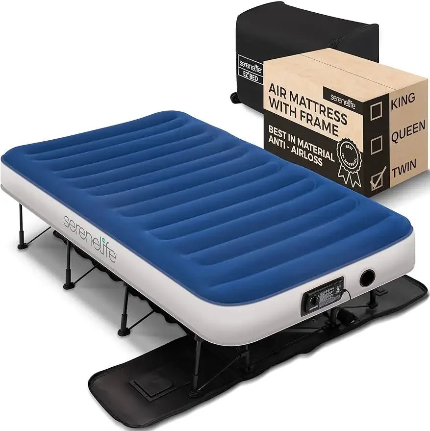 SereneLife EZ Air Mattress with Frame - Foldable Self - Inflating Bed - The Girly Things