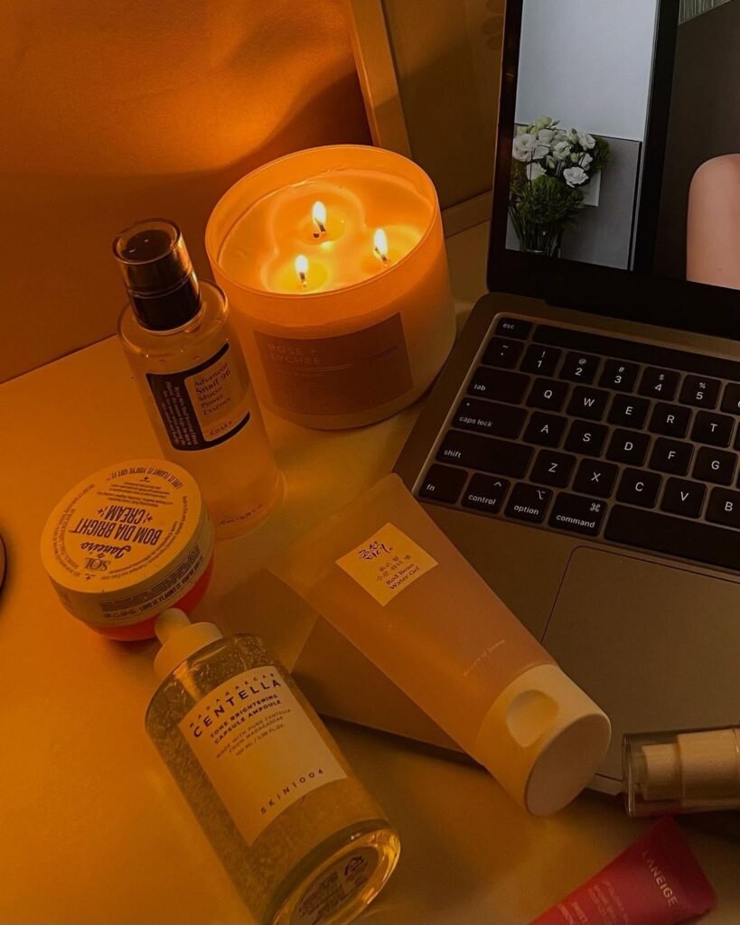 cozy night skincare self care routine aesthetic
